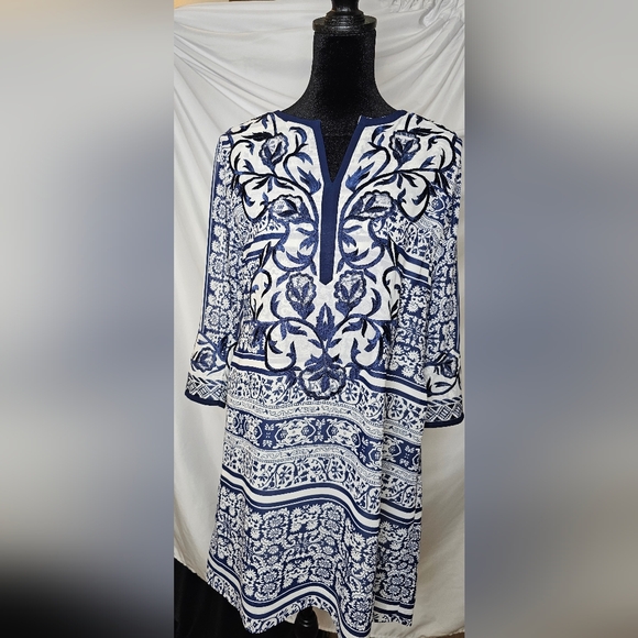 Gretchen Scott Designs Blue and White Midi Dress - Picture 2 of 7